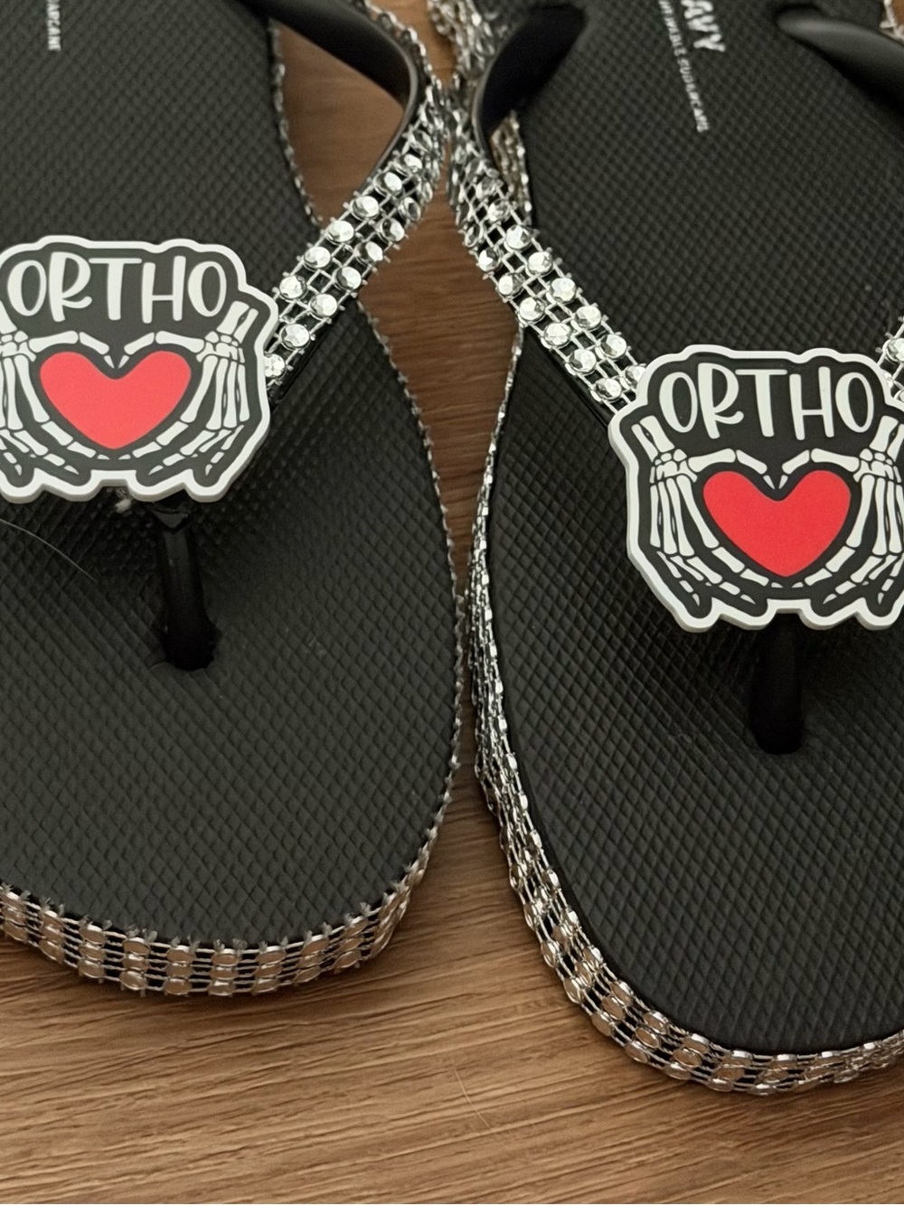Black Rhinestone-Trim ortho Flip Flops